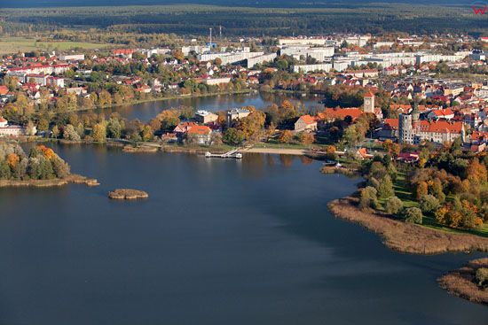 Panorama na Szczytno przez jezioro Domowe Duze. EU, Pl, warminsko - maz. Lotnicze.